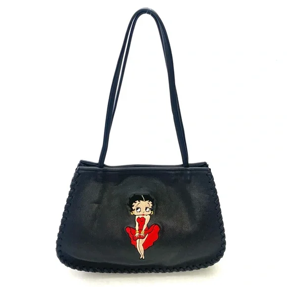 Betty Boop Leather Whip Stitch Embroidered Shoulder Tote w/Matching Wallet - Picture 4 of 16